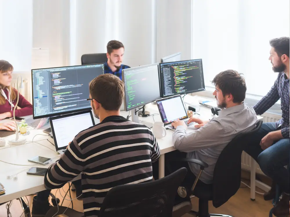 Team working on data challenge